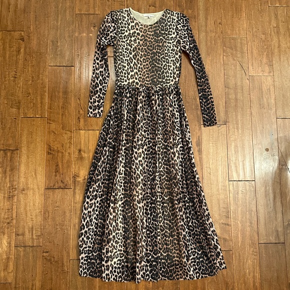 Ganni Leopard Tilden Long Sleeve Maxi Dress Sz 36 Small - Picture 5 of 14